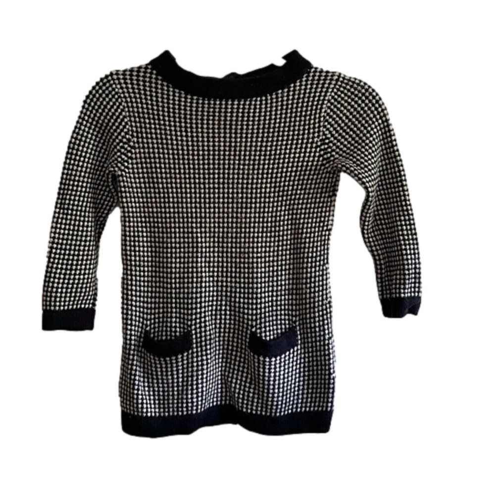 CREWCUTS navy blue and white checked 3/4 sleeve sweater girls size 10